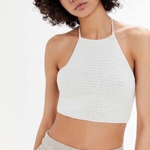Urban Outfitters Sz Small Adjustable Crochet Knit Crop Halter Top - Off White